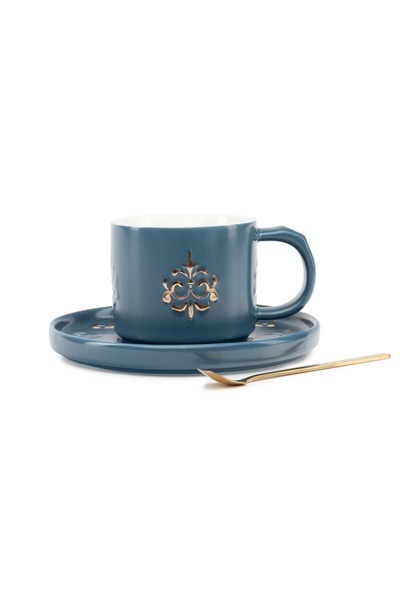Чашка з блюдцем та ложкою "Tea time" колір бірюзовий ЦБ-00235225 SKT000945628 фото