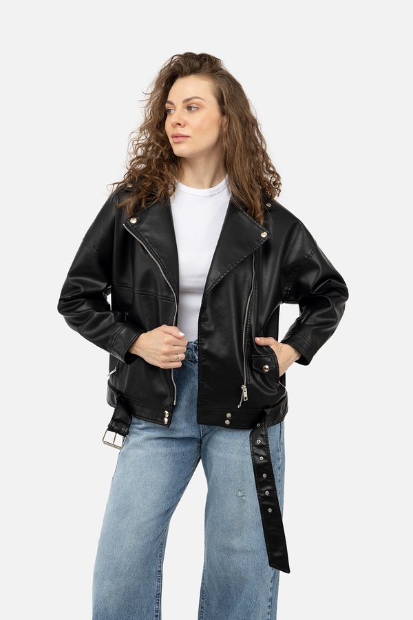Жіноча куртка косуха 44 колір чорний ЦБ-00238375 SKT000956359 фото