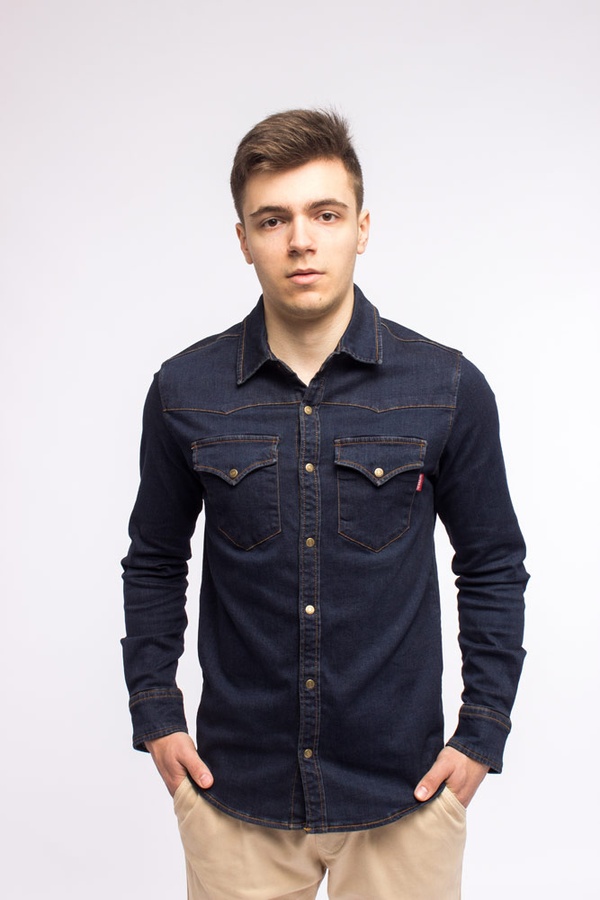 Рубашка джинсовая мужская цвет темно-синий ЦБ-00150500 SKT000514046 фото