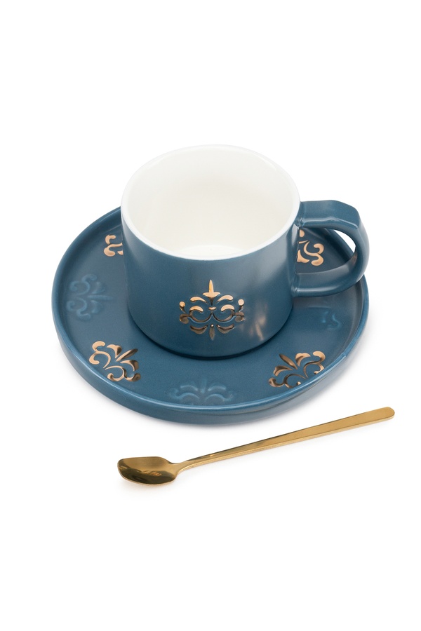 Чашка с блюдцем и ложкой "Tea time" цвет бирюзовый ЦБ-00235225 SKT000945628 фото