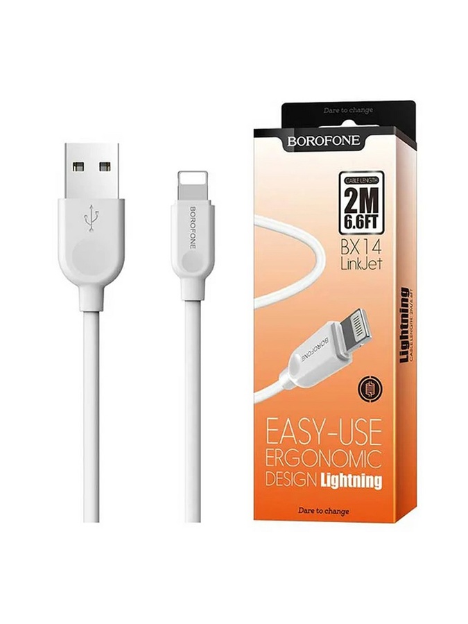 Кабель Borofone BX14 USB to Lightning 2m цвет белый ЦБ-00220478 SKT000909898 фото