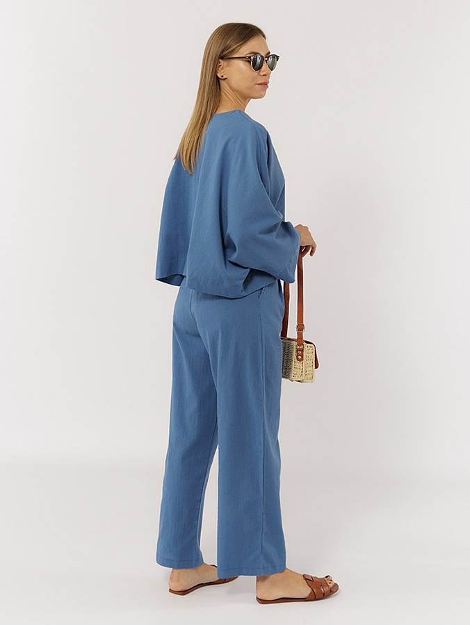 Жіночі широкі літні штани 50 колір синій ЦБ-00219297 SKT000906984 фото