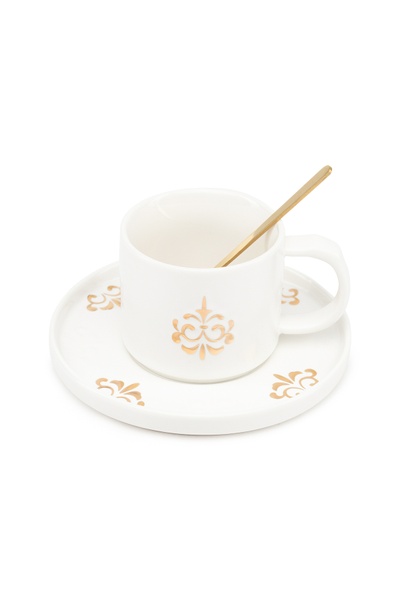 Чашка з блюдцем та ложкою "Tea time" колір білий ЦБ-00235226 SKT000945629 фото