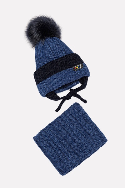 Комплект шапка-шарф на мальчика 42-44 цвет синий ЦБ-00201714 SKT000871164 фото