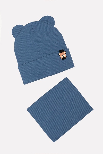 Комплект шапка та шарф на хлопчика 42-44 колір синій ЦБ-00199737 SKT000866864 фото