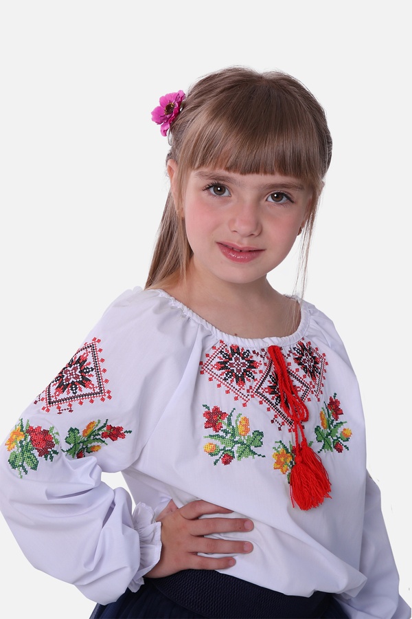 Вышиванка для девочки с длинным рукавом 116 цвет белый ЦБ-00245239 SKT000980945 фото