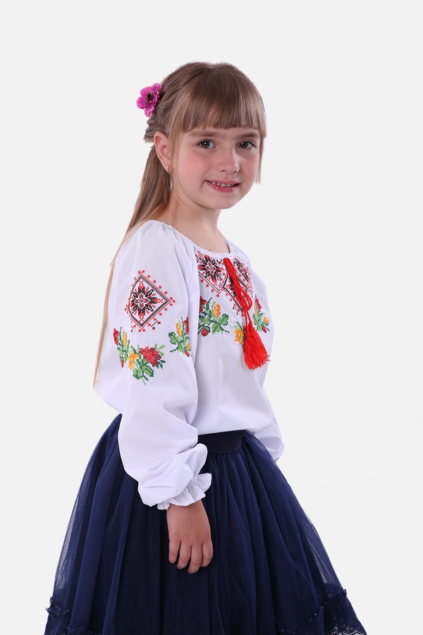 Вишиванка для дівчинки з довгим рукавом 116 колір білий ЦБ-00245239 SKT000980945 фото