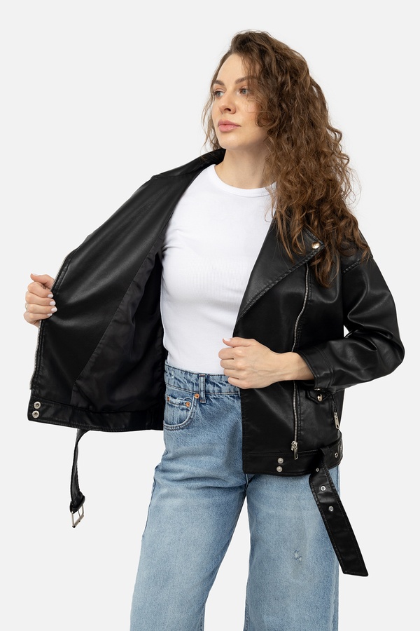 Жіноча куртка косуха 46 колір чорний ЦБ-00238375 SKT000956360 фото