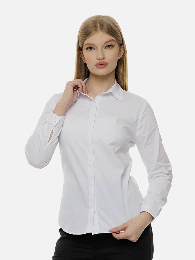 Жіноча сорочка слім 48 колір білий ЦБ-00214175 SKT000895888 фото
