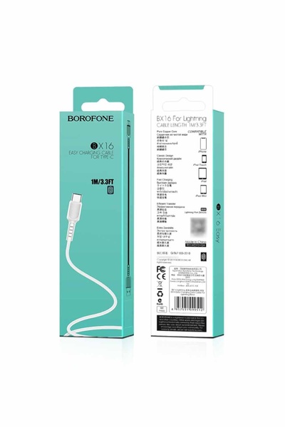 USB кабель Borofone BX16 Type-C 1m колір білий ЦБ-00196944 SKT000860228 фото
