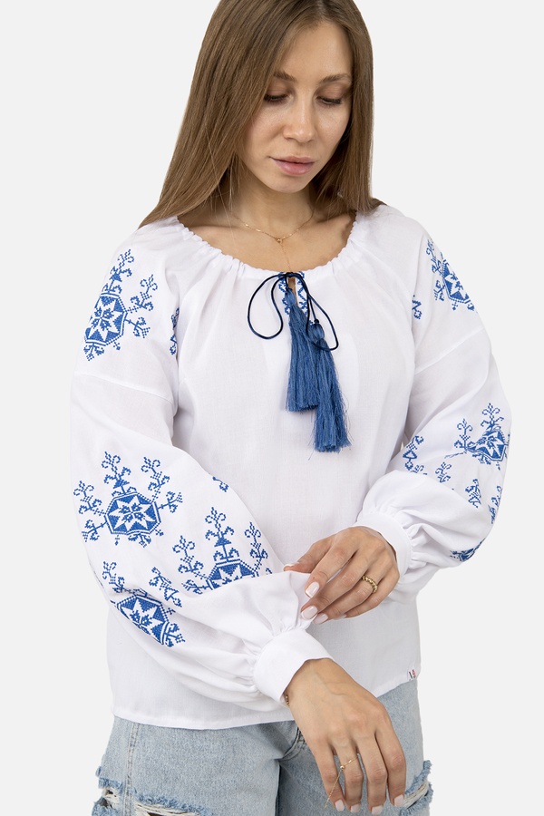 Жіноча вишиванка з довгим рукавом 40 колір білий ЦБ-00254977 SKT001006322 фото