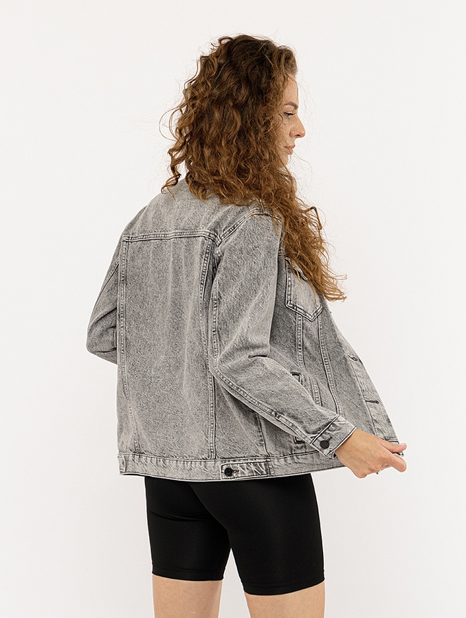 Жіноча джинсова куртка 46 колір світло-сірий ЦБ-00219140 SKT000906406 фото