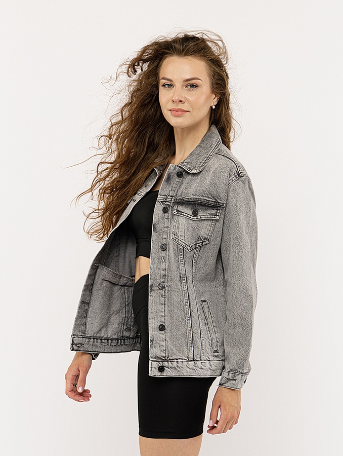 Жіноча джинсова куртка 46 колір світло-сірий ЦБ-00219140 SKT000906406 фото