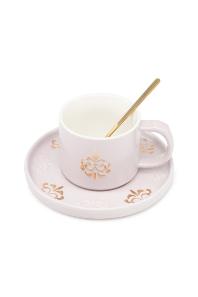 Чашка з блюдцем та ложкою "Tea time" колір світло-рожевий ЦБ-00235227 SKT000945630 фото