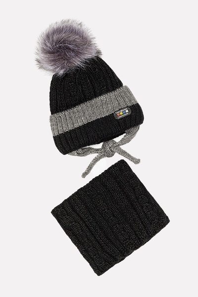 Комплект шапка-шарф на мальчика 42-44 цвет черный ЦБ-00201715 SKT000871165 фото