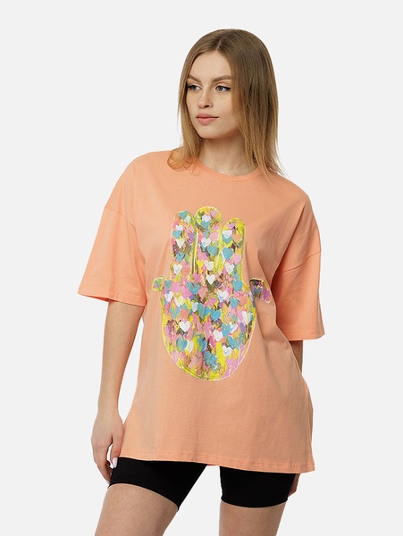 Жіноча футболка регуляр 48 колір персиковий ЦБ-00216949 SKT000901778 фото