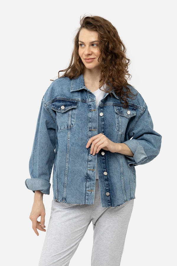Женская джинсовая куртка 48 цвет голубой ЦБ-00245188 SKT000980743 фото