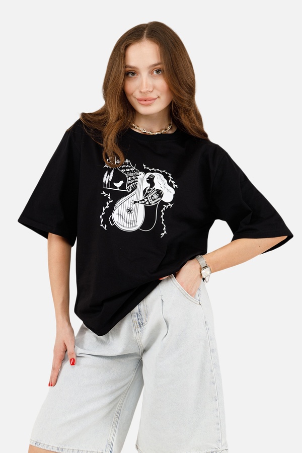 Жіноча патріотична футболка з коротким рукавом 48 колір чорний ЦБ-00253313