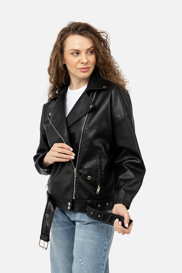 Женская куртка косуха 48 цвет черный ЦБ-00238375 SKT000956361 фото