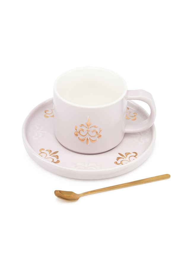 Чашка з блюдцем та ложкою "Tea time" колір світло-рожевий ЦБ-00235227 SKT000945630 фото