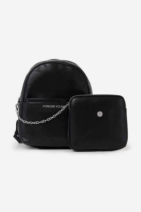 Женский рюкзак с сумочкой на цепочке цвет черный ЦБ-00244038 SKT000970063 фото
