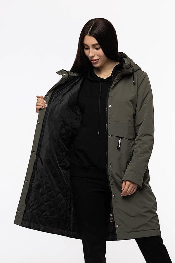Жіноча куртка довга 44 колір оливковий ЦБ-00206931 SKT000882006 фото