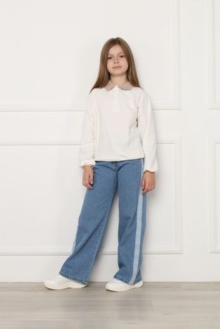 Джинсы wide leg для девочек цвет голубой 134 ЦБ-00298797 фото
