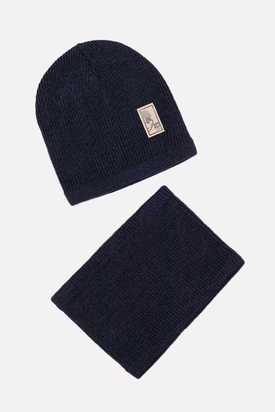 Комплект шапка-шарф на хлопчика 52-54 колір темно-синій ЦБ-00201790 SKT000871314 фото