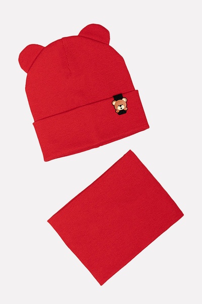 Комплект шапка та шарф на хлопчика 42-44 колір червоний ЦБ-00199739 SKT000866866 фото