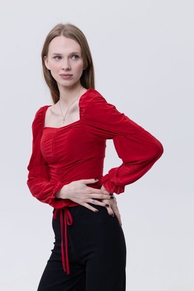 Жіноча блуза з довгим рукавом 48 колір червоний ЦБ-00233766 SKT000955627 фото
