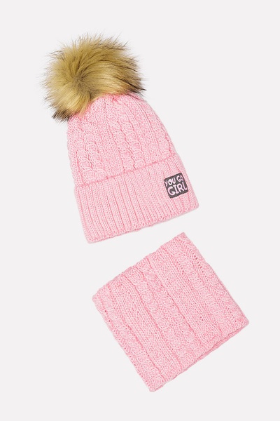 Комплект шапка-шарф на дівчинку 52-54 колір рожевий ЦБ-00201778 SKT000871307 фото