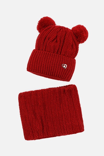 Комплект шапка-шарф на дівчинку 42-44 колір червоний ЦБ-00206071 SKT000879689 фото