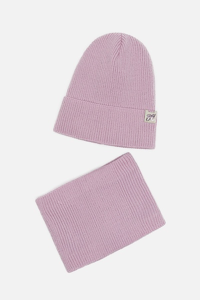Комплект шапка-шарф на дівчинку 52-54 колір бузковий ЦБ-00206086 SKT000879703 фото