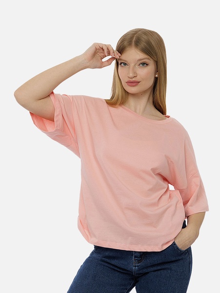 Жіноча футболка оверсайз 54 колір персиковий ЦБ-00210727 SKT000890458 фото