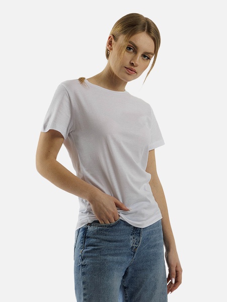 Жіноча футболка пряма 52 колір білий ЦБ-00210721 SKT000890428 фото