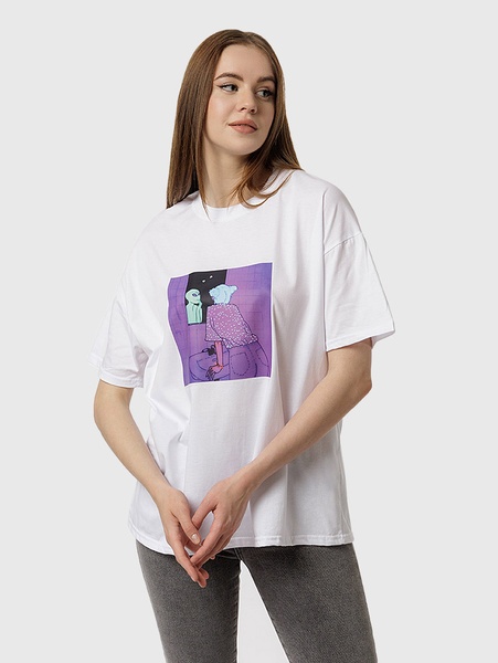 Жіноча футболка оверсайз 46 колір білий ЦБ-00218100 SKT000903910 фото