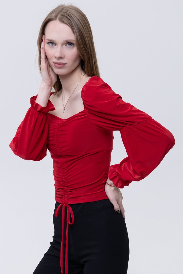 Женская блуза с длинным рукавом 48 цвет красный ЦБ-00233766 SKT000955627 фото