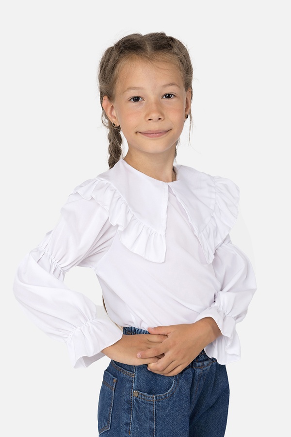 Блуза с длинным рукавом для девочки 116 цвет белый ЦБ-00251243 SKT000996281 фото