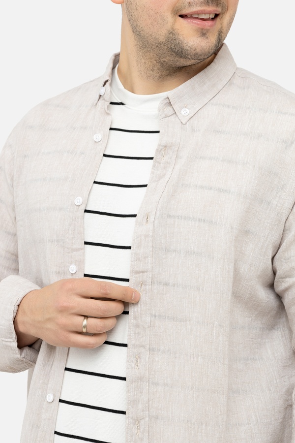 Чоловіча сорочка з довгим рукавом 44 колір бежевий ЦБ-00244800 SKT000979887 фото