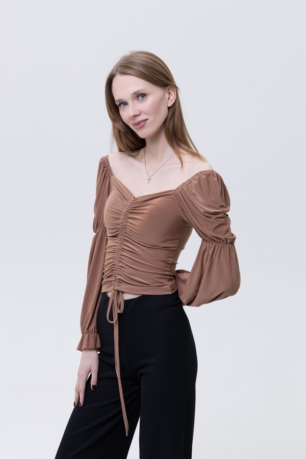 Женская блуза с длинным рукавом 42 цвет бронзовый ЦБ-00233767 SKT000942173 фото