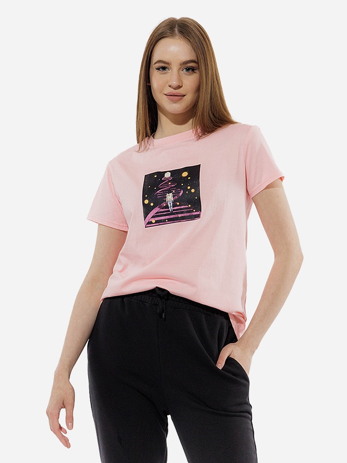 Жіноча футболка регуляр 46 колір персиковий ЦБ-00219306 SKT000907003 фото