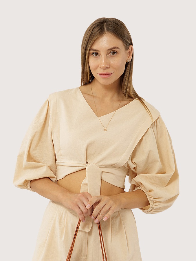 Жіноча блуза регуляр 46 колір бежевий ЦБ-00219299 SKT000906988 фото