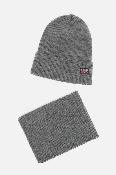Комплект шапка-шарф на хлопчика 52-54 колір сірий ЦБ-00206074 SKT000879692 фото