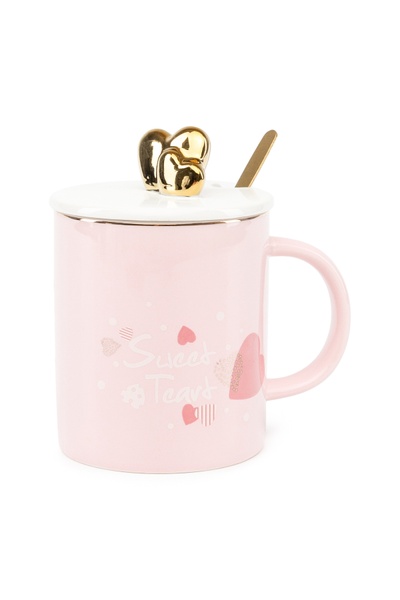 Чашка з кришкою та ложкою "With love" колір рожевий ЦБ-00235234 SKT000945637 фото