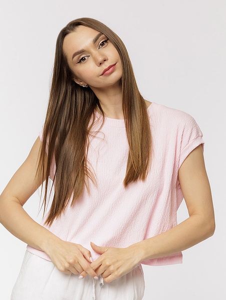 Короткая женская футболка 46 цвет розовый ЦБ-00219344 SKT000907154 фото