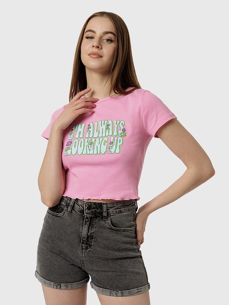Жіноча коротка футболка 50 колір рожевий ЦБ-00219043 SKT000906732 фото