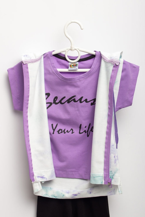 Костюм тройка: футболка, лосины, жилет 92 цвет фиолетовый ЦБ-00152115 SKT000519848 фото