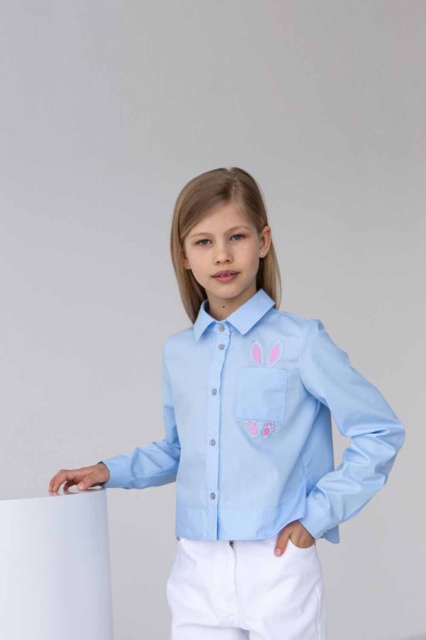 Рубашка на девочку 128 цвет голубой ЦБ-00162573 SKT000551490 фото