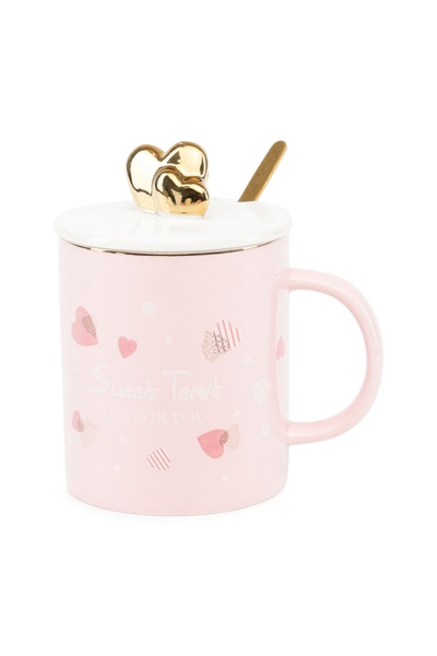Чашка з кришкою та ложкою "With love" колір рожевий ЦБ-00235235 SKT000945638 фото