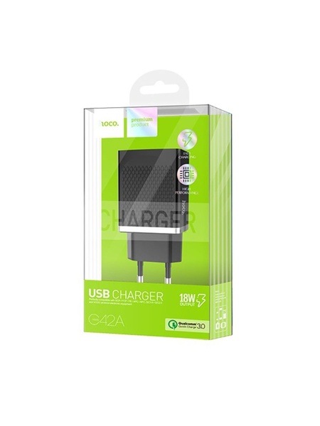 Мережевий зарядний пристрій C42A 1 USB QC 3.0 колір чорний ЦБ-00215831 SKT000899302 фото